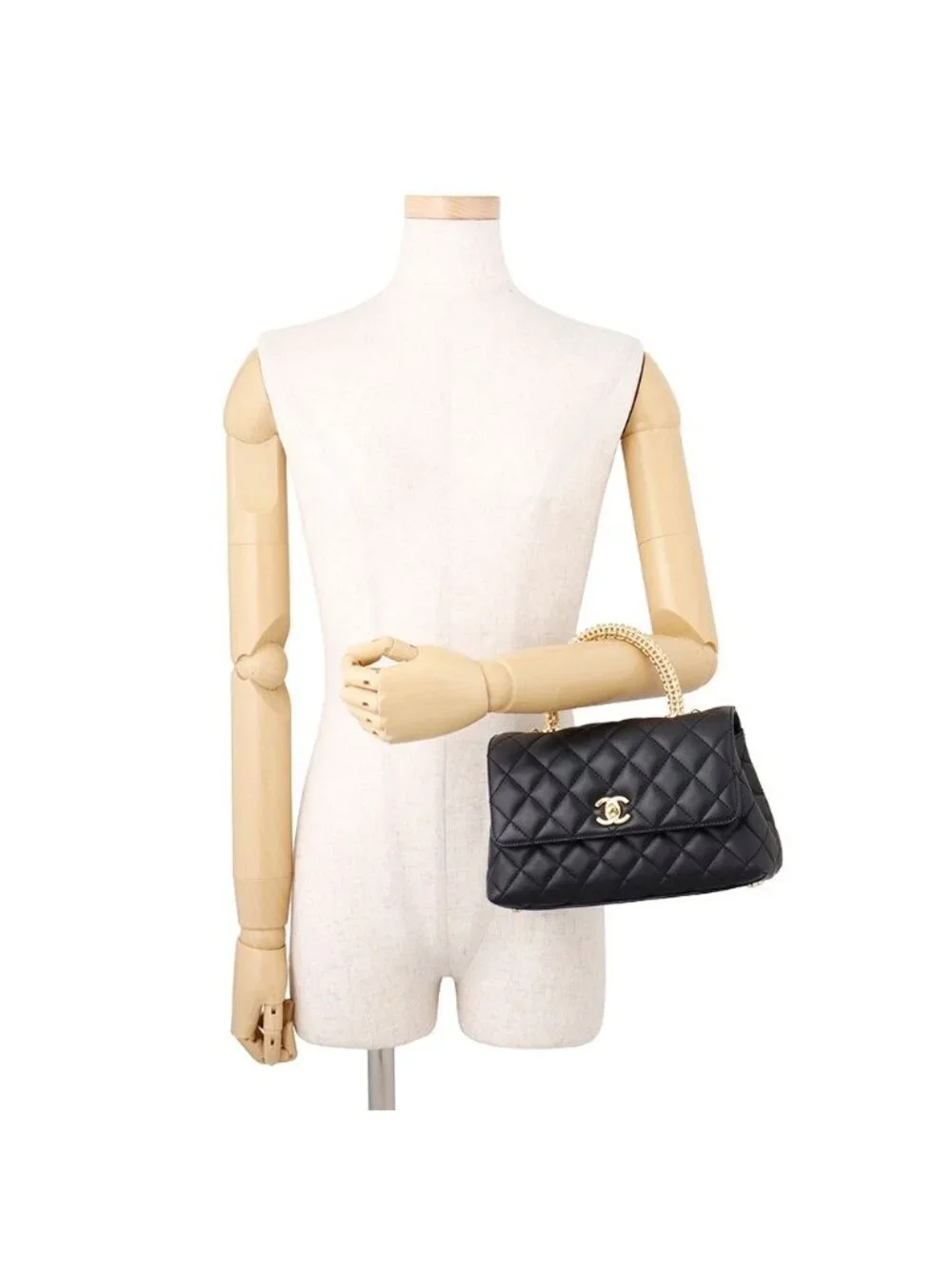 Chanel Quilted CC Logo Coco Handle Lambskin 2-Way Shoulder Bag Black